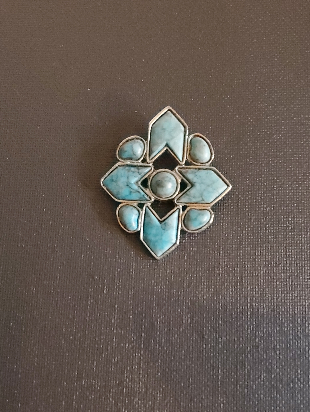 Turquoise Mosaic Silver-Tone Statement Pin Brooch